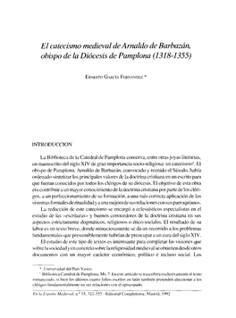 El Catecismo Medieval Dearnaldo De Barbazán, Obispo De La