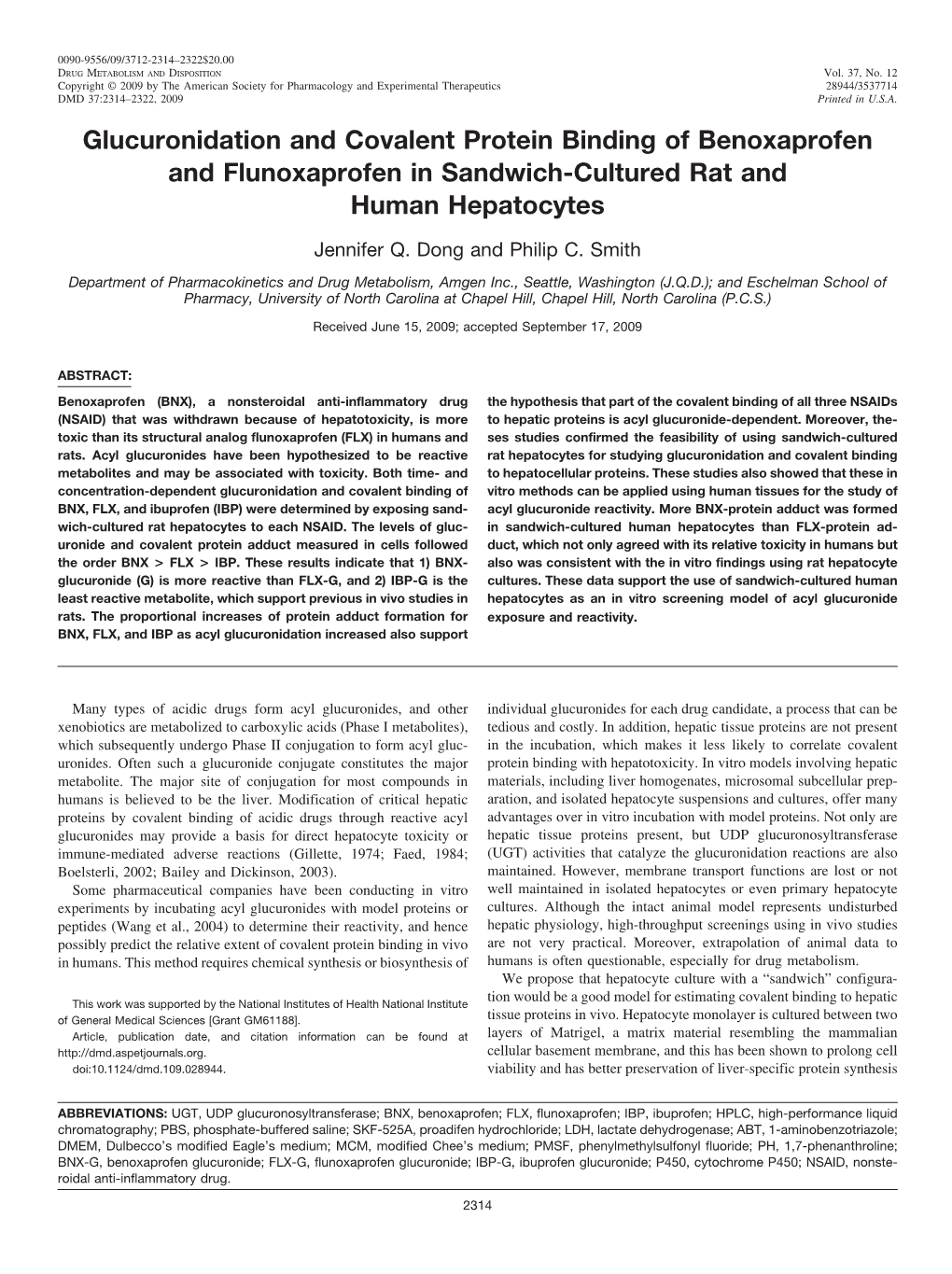 Glucuronidation and Covalent Protein Binding of Benoxaprofen and Flunoxaprofen in Sandwich-Cultured Rat and Human Hepatocytes