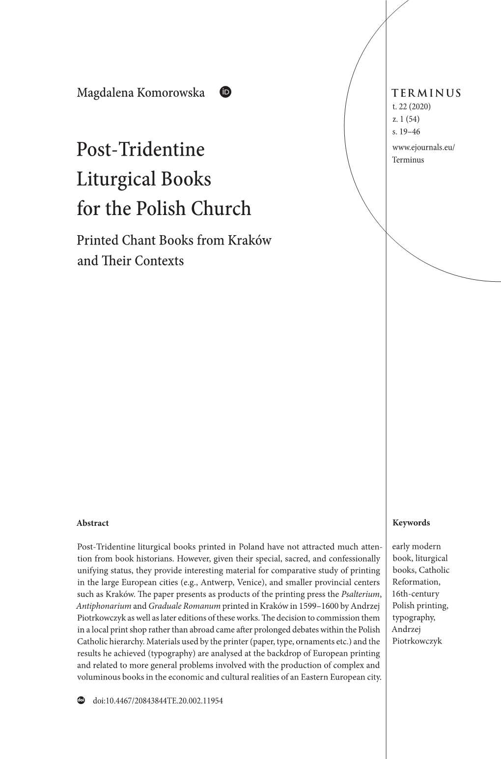 Post-Tridentine Liturgical Books for the Polish Church. Printed Chant Books