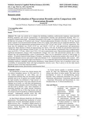 Clinical Evaluation of Pipecuronium Bromide and Its Comparison With