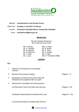 (Public Pack)Agenda Document for Leicestershire Local Access Forum
