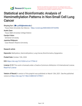 Statistical and Bioinformatic Analysis of Hemimethylation Patterns in Non-Small Cell Lung Cancer