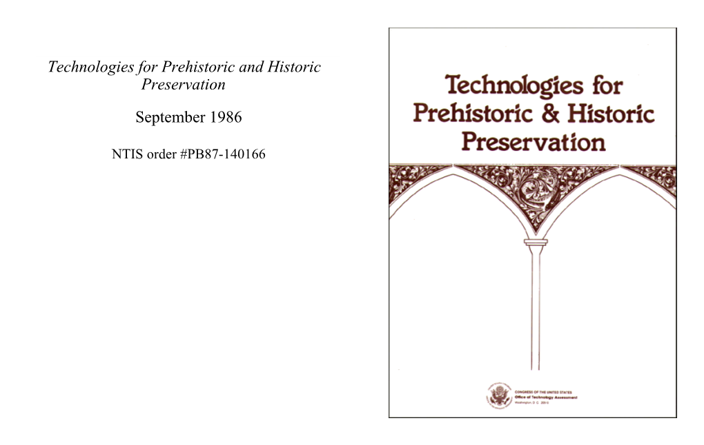 Technologies for Prehistoric and Historic Preservation