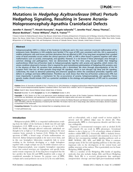 Mutations in Hedgehog Acyltransferase (Hhat) Perturb Hedgehog Signaling, Resulting in Severe Acrania- Holoprosencephaly-Agnathia Craniofacial Defects