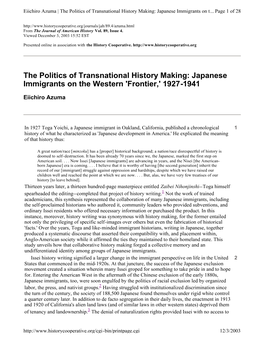 The Politics of Transnational History Making: Japanese Immigrants on T