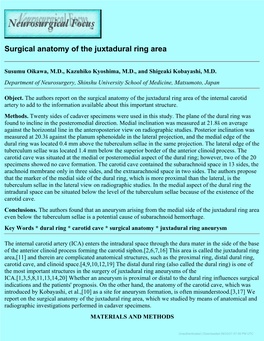 Surgical Anatomy of the Juxtadural Ring Area