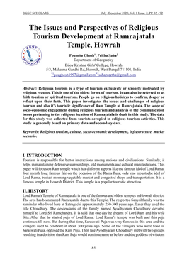The Issues and Perspectives of Religious Tourism Development at Ramrajatala Temple, Howrah