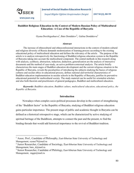 80 Buddhist Religious Education in the Context of Modern Russian Policy of Multicultural Education