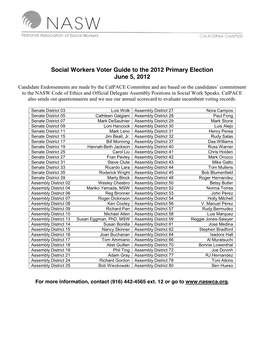 Social Workers Voter Guide to the Special Election