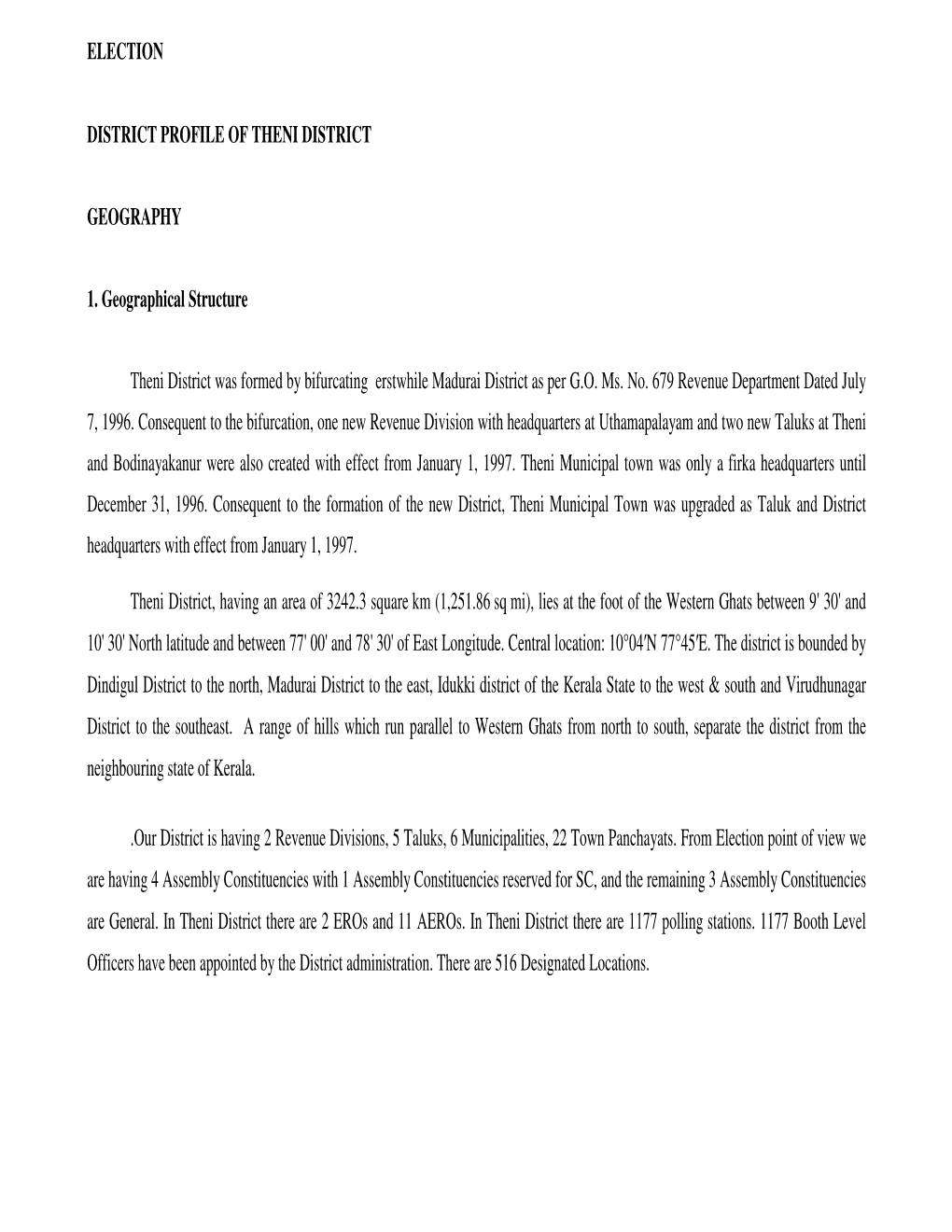 Election District Profile of Theni District Geography 1