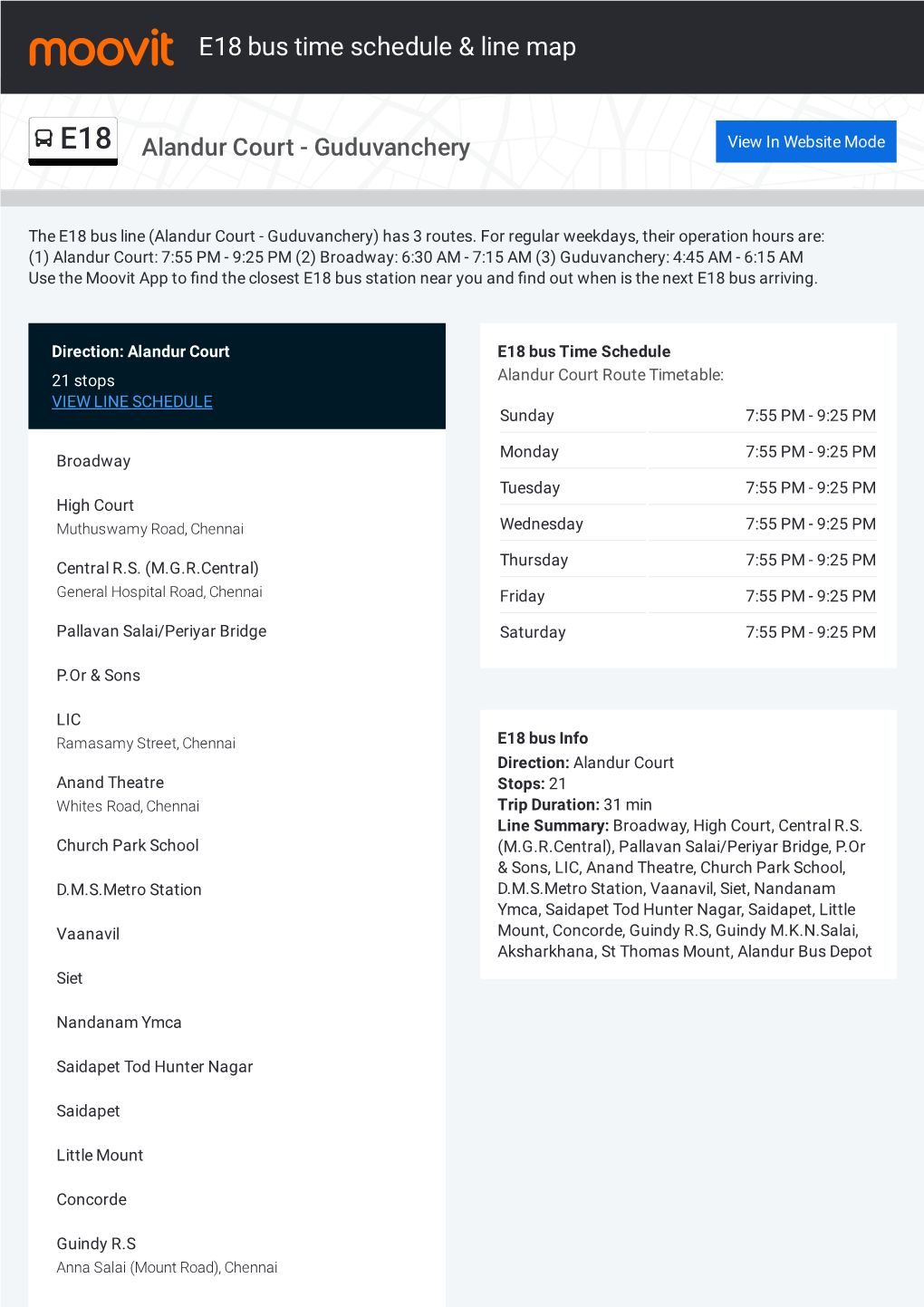 E18 Bus Time Schedule & Line Route