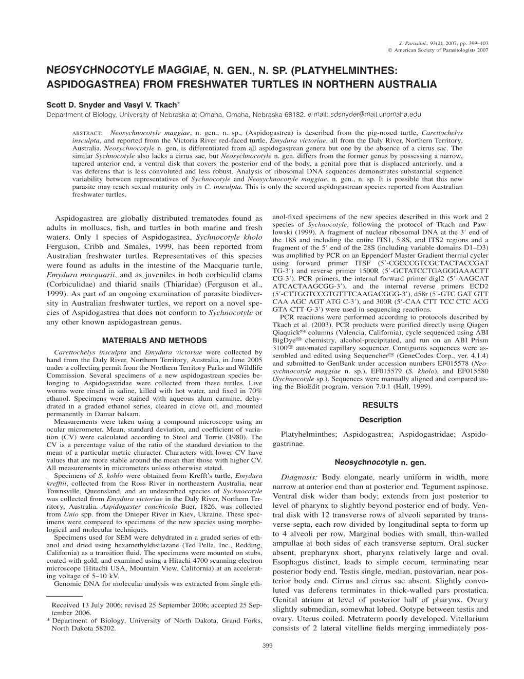 Platyhelminthes: Aspidogastrea) from Freshwater Turtles in Northern Australia