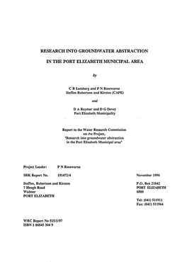 Research Into Groundwater Abstraction in the Port Elizabeth Municipal Area"