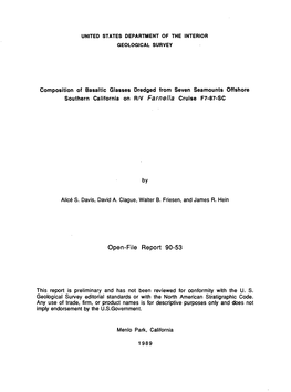 Composition of Basaltic Glasses Dredged from Seven Seamounts Offshore Southern California on R/V Farnella Cruise F7-87-SC