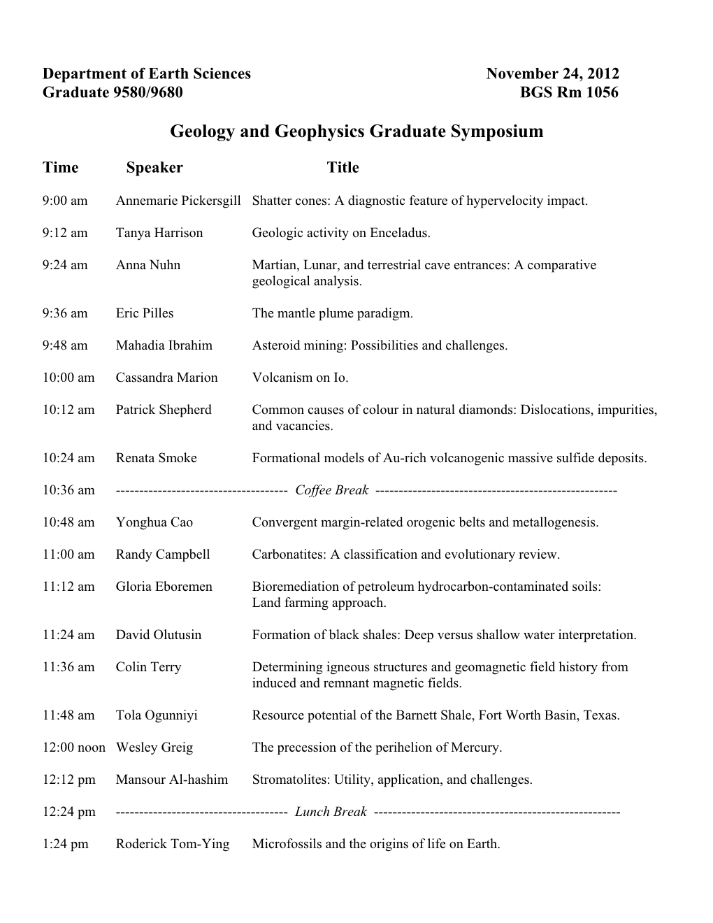 Geology and Geophysics Graduate Symposium