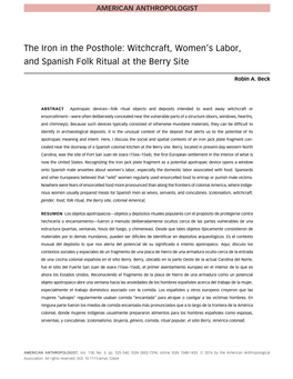 S Labor, and Spanish Folk Ritual at the Berry Site