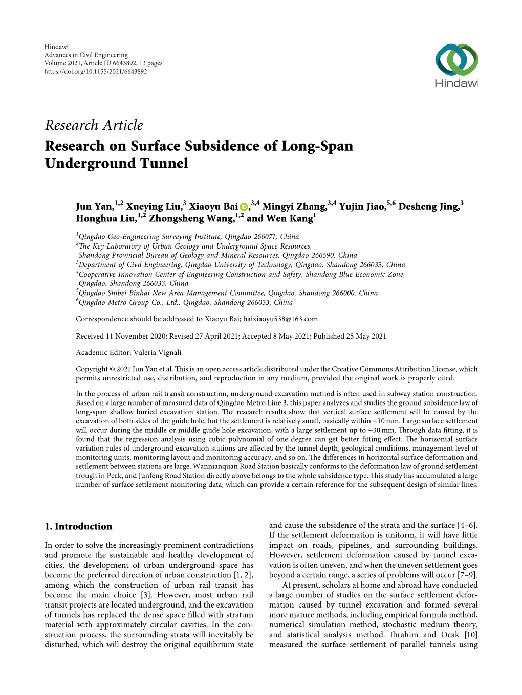 Research on Surface Subsidence of Long-Span Underground Tunnel