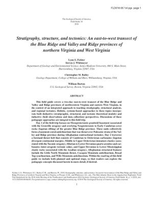 Stratigraphy, Structure, and Tectonics: an East-To-West Transect of the Blue Ridge and Valley and Ridge Provinces of Northern Virginia and West Virginia