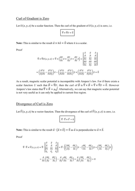 Curl of Gradient Is Zero Divergence of Curl Is Zero