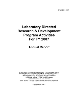 Laboratory Directed Research & Development Program Activities For