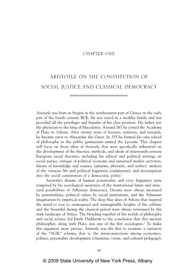 Aristotle on the Constitution of Social Justice and Classical Democracy