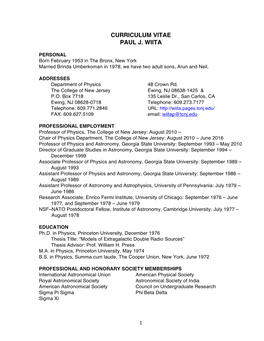 Curriculum Vitae Paul J. Wiita