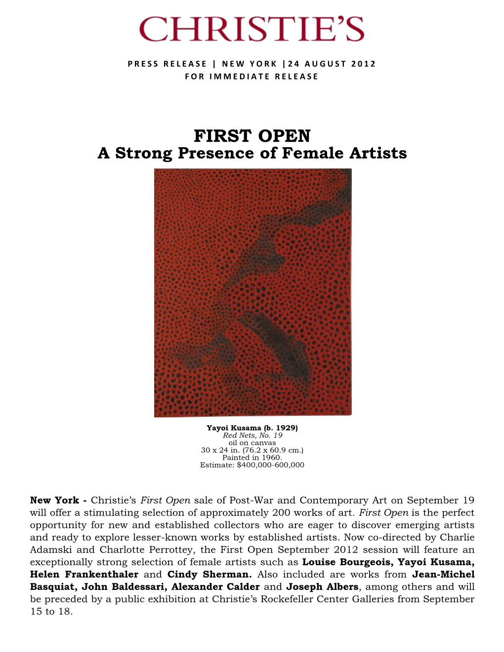 FIRST OPEN a Strong Presence of Female Artists