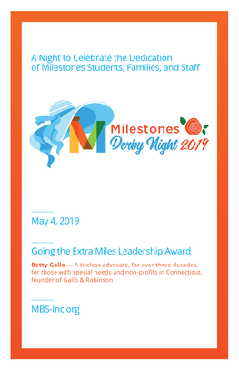 May 4, 2019 Going the Extra Miles Leadership Award MBS-Inc.Org A