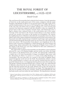The Royal Forest of Leicestershire, C.1122–1235 Pp.137-160