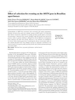 Effect of Selection for Eventing on the MSTN Gene in Brazilian Sport Horses