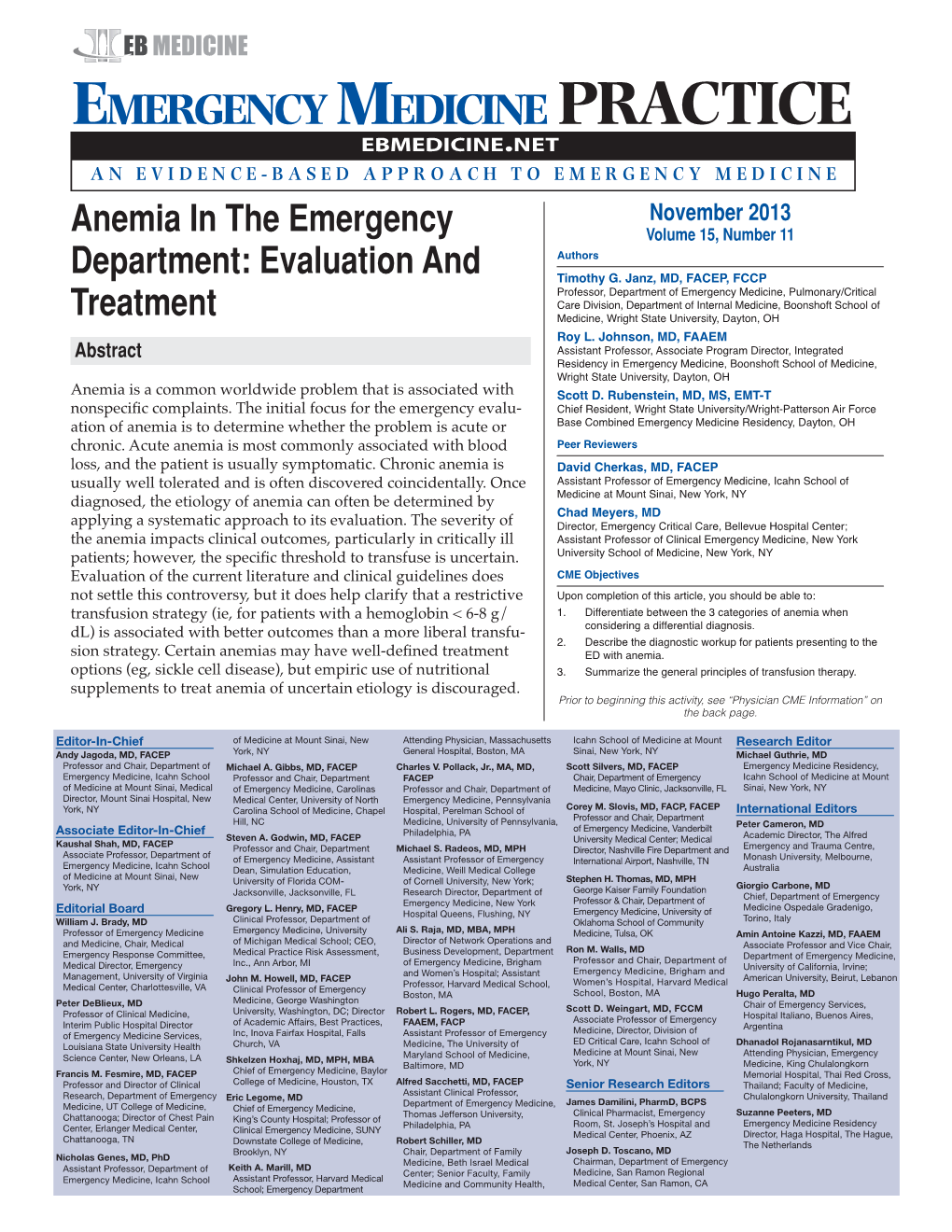 Anemia in the Emergency Department: Evaluation And