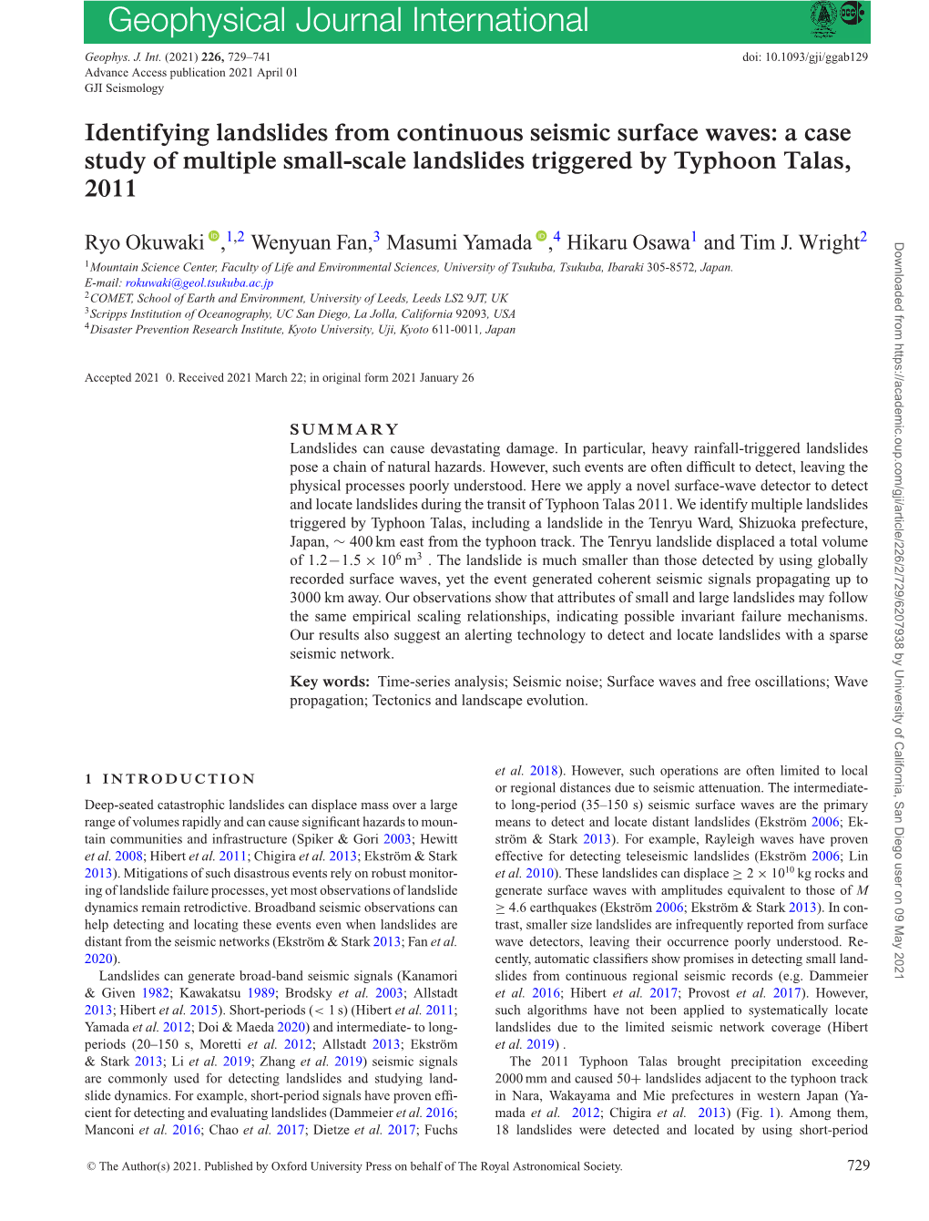 Identifying Landslides from Continuous Seismic Surface Waves: a Case Study of Multiple Small-Scale Landslides Triggered by Typhoon Talas, 2011