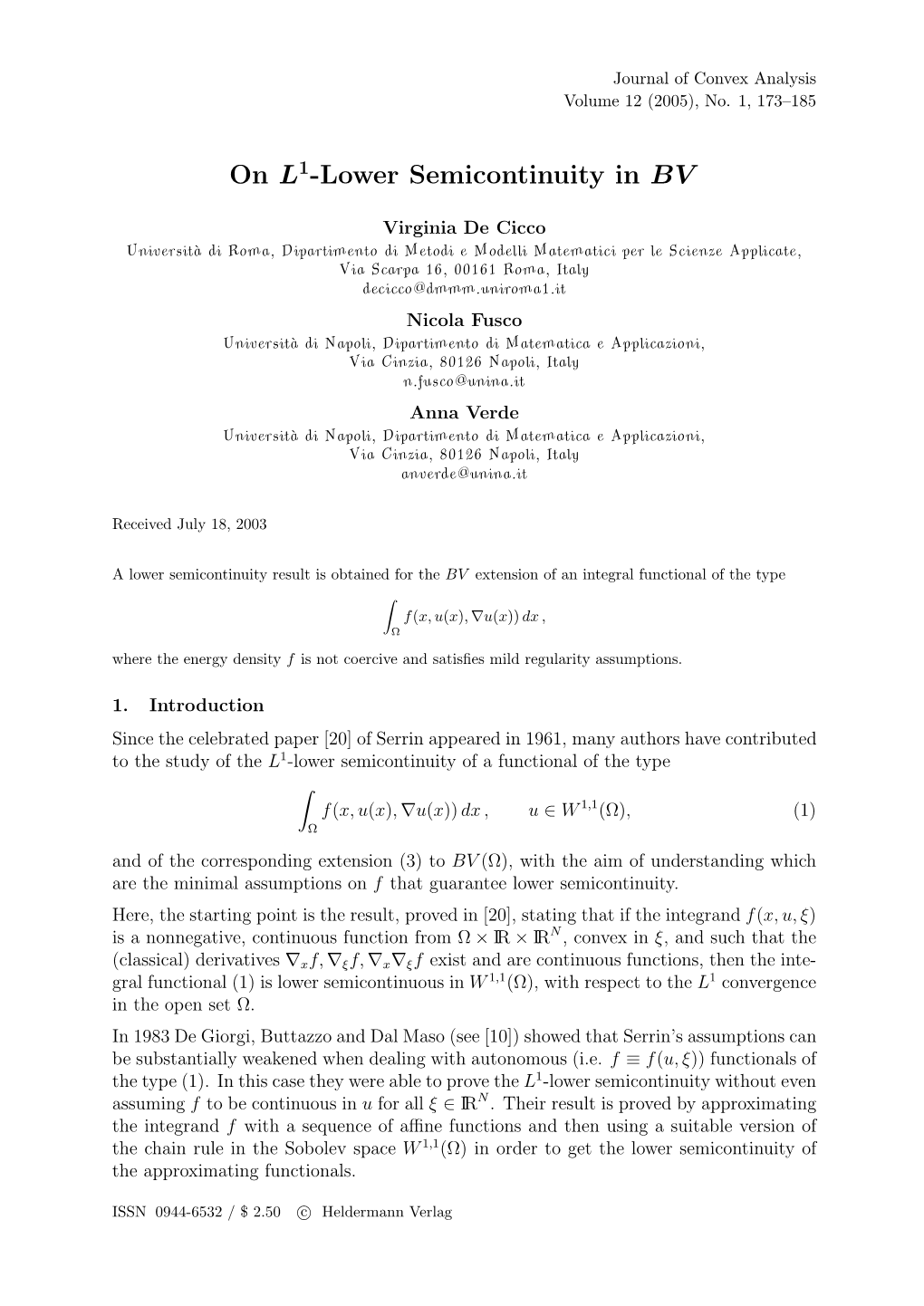 On L1-Lower Semicontinuity in BV