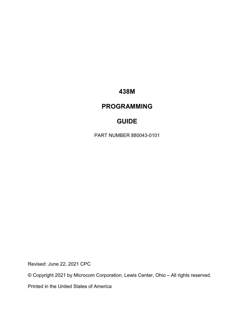 438M Programming Guide - 880043-0101 I