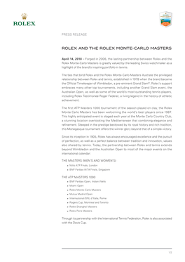 Rolex Monte-Carlo Masters Press Release 2018