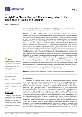Acetyl-Coa Metabolism and Histone Acetylation in the Regulation of Aging and Lifespan