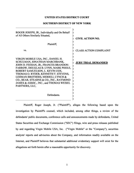 Roger Joseph, Jr., Et Al. V. Virgin Mobile USA, Inc., Et Al. Joseph-Class Action Complaint