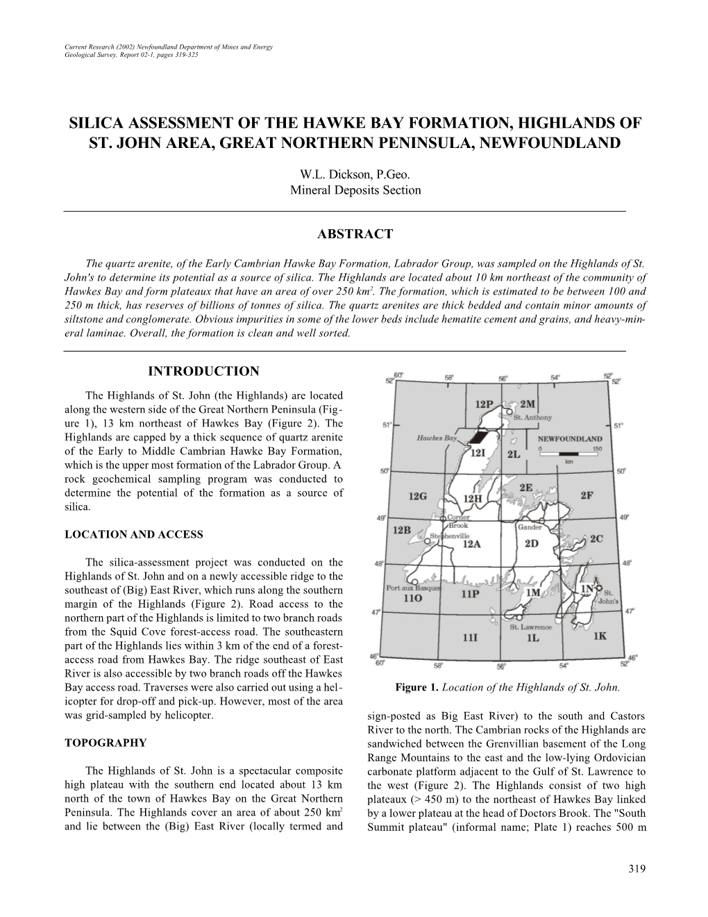 Silica Assessment of the Hawke Bay Formation, Highlands of St. John Area, Great Northern Peninsula, Newfoundland