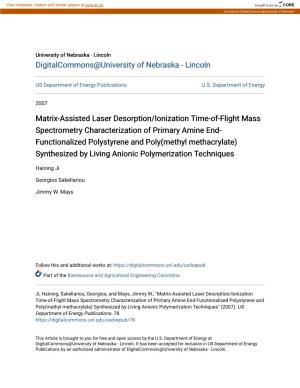 Matrix-Assisted Laser Desorption/Ionization Time-Of-Flight