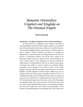 Romantic Orientalists: Urquhart and Kinglake on the Ottoman Empire