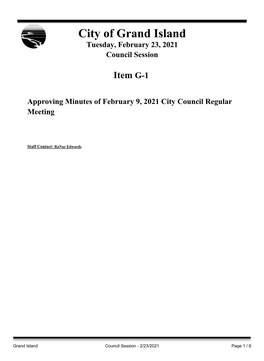 City of Grand Island Tuesday, February 23, 2021 Council Session