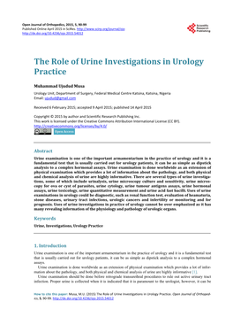 The Role of Urine Investigations in Urology Practice