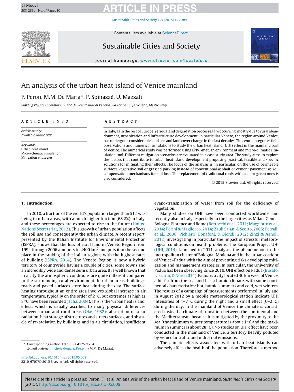 An Analysis of the Urban Heat Island of Venice Mainland