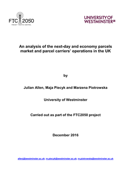 An Analysis of the Next-Day and Economy Parcels Market and Parcel Carriers’ Operations in the UK