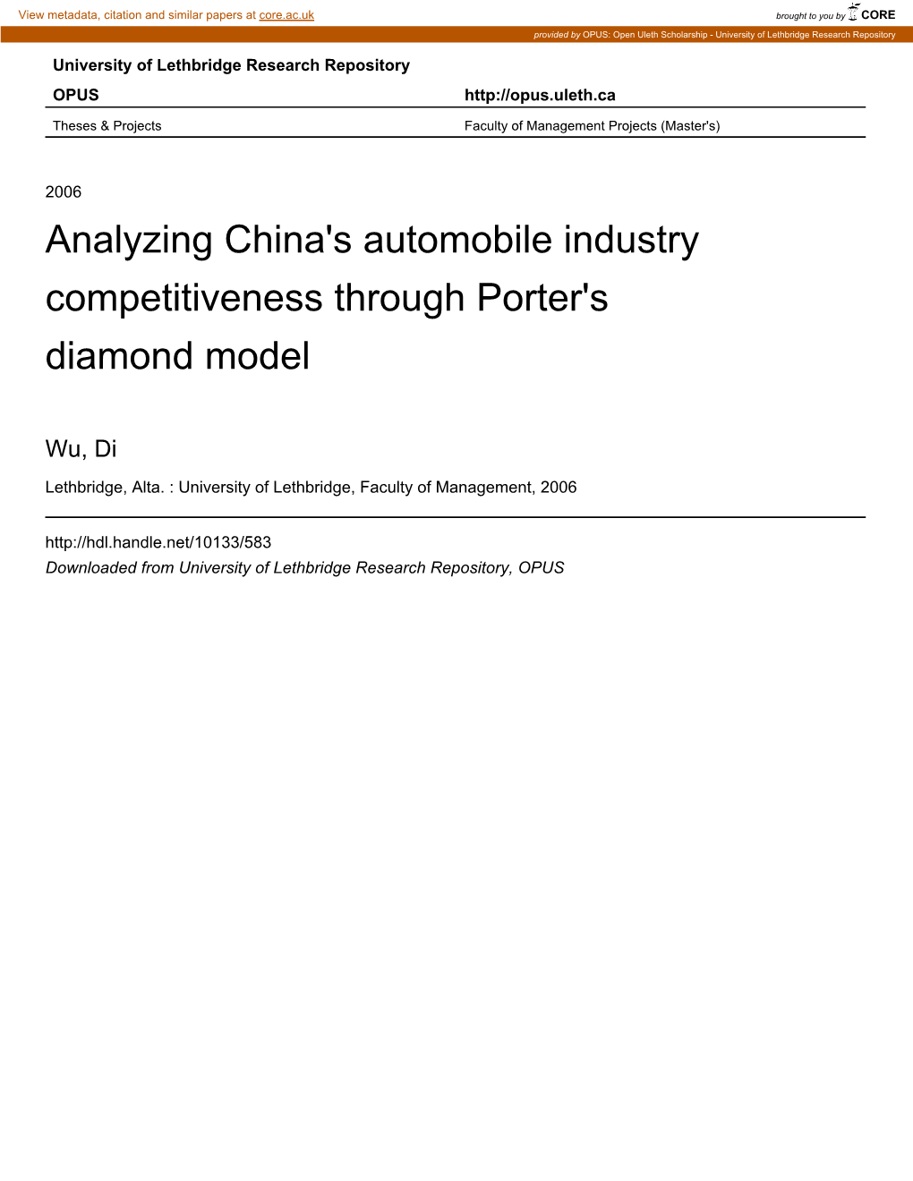 Analyzing China's Automobile Industry Competitiveness Through Porter's Diamond Model