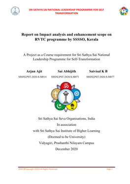 Report on Impact Analysis and Enhancement Scope on RVTC Programme by SSSSO, Kerala