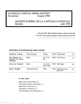 NATIONAL CAPITAL OPERA SOCIETY Newsletter August 1996