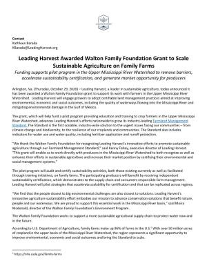 Leading Harvest Awarded Walton Family Foundation Grant to Scale