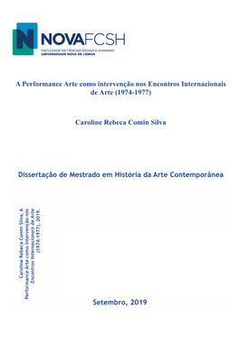 A Performance Arte Como Intervenção Nos Encontros Internacionais De Arte (1974-1977)