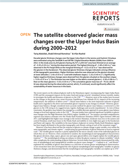 The Satellite Observed Glacier Mass Changes Over the Upper Indus Basin During 2000–2012 Tariq Abdullah, Shakil Ahmad Romshoo* & Irfan Rashid